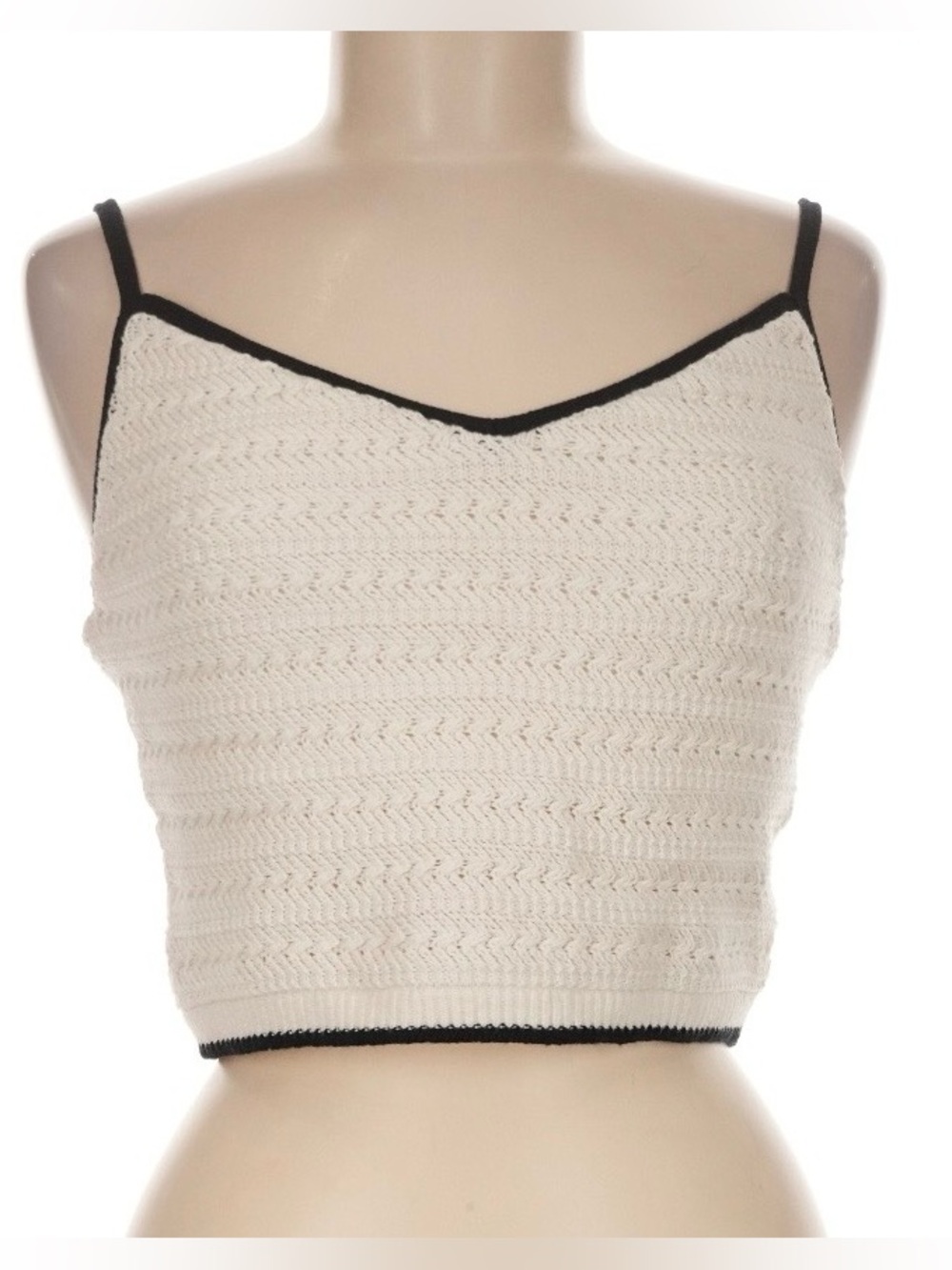 NWT Abercrombie & Fitch Cropped Cream Crochet V-Neck Tank with Black Trim
